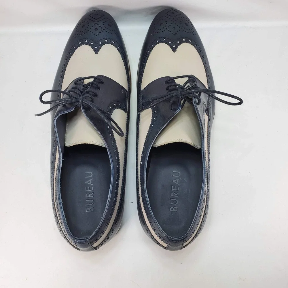 Bureau Wingtip Oxford Men 14 Navy Blue Cream Two Tone Spectator Brogue Shoes